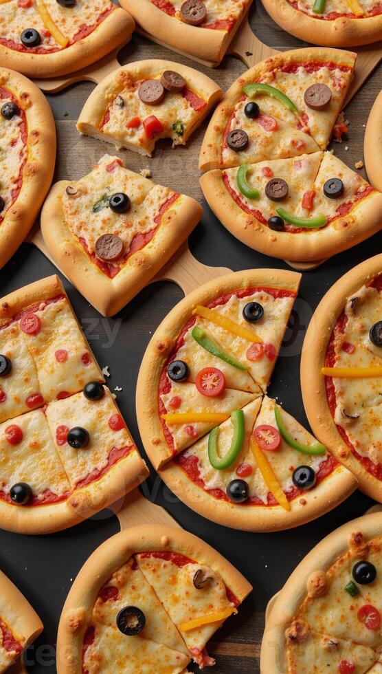 Seamless pattern showcasing various pizza slices layout photo