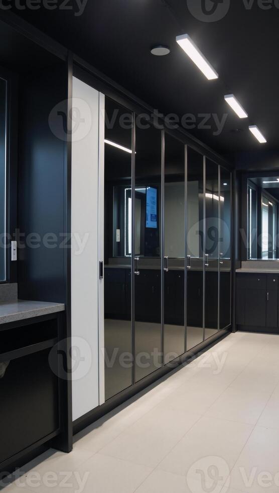 Sleek modern locker room interior within a sports complex with functional design photo