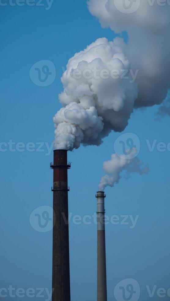 Factory emissions release smoky plumes into the atmosphere emphasizing air pollutions negative impacts on the environment photo