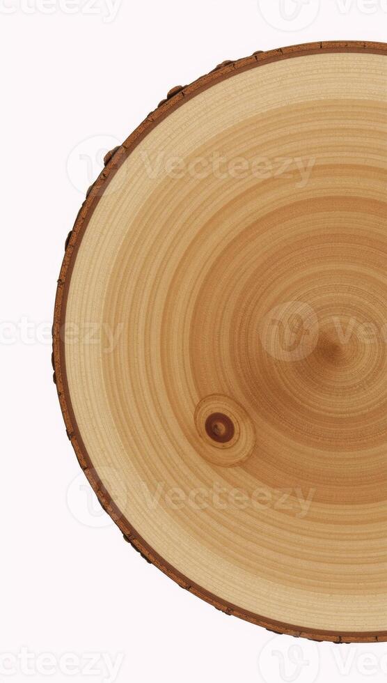 Rustic wooden round tabletop against minimalist backdrop photo