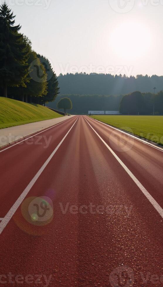Empty running track at dawn photo