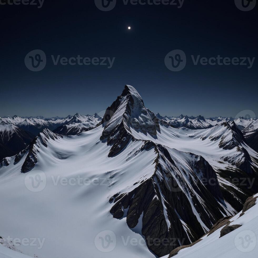 Panoramic view of snowy mountains at night photo