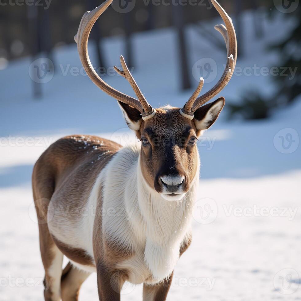 Snowy landscape with reindeer as subject photo