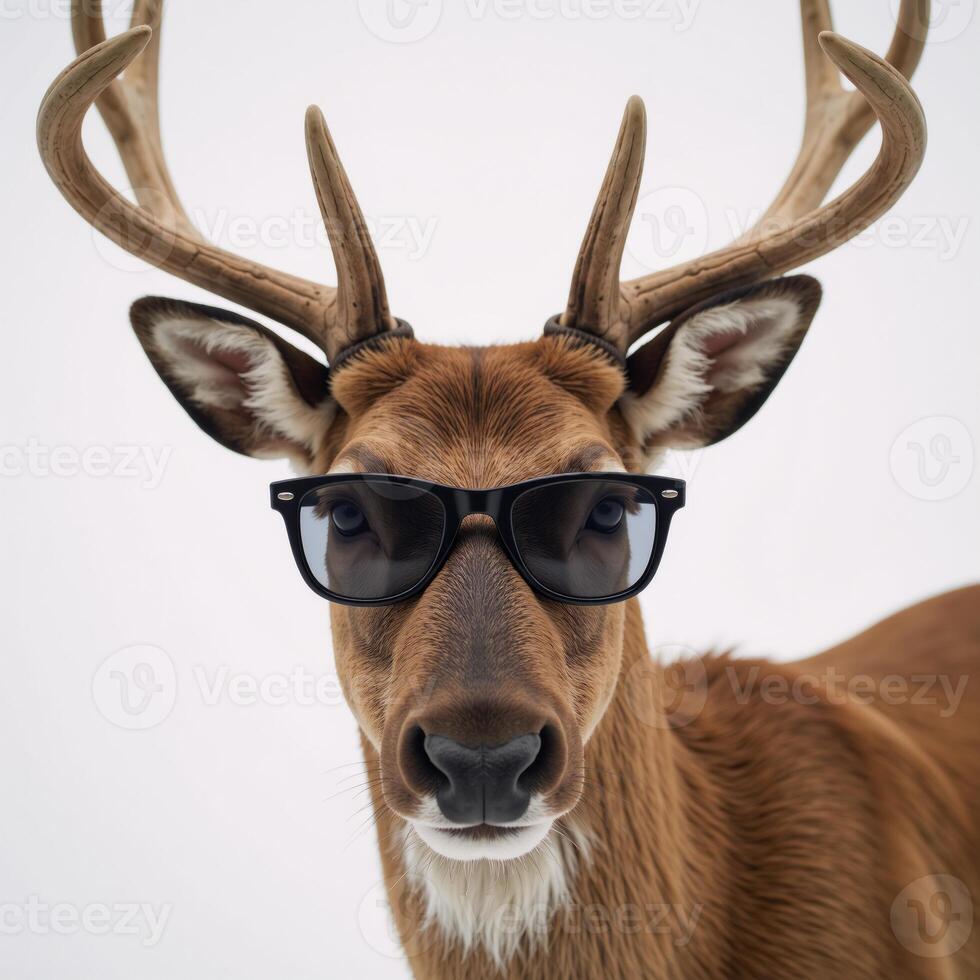 A hipster reindeer donning sunglasses for a brutal holiday twist photo