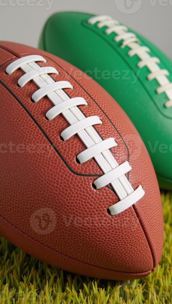 A football texture showcases laced stripes against a flat background photo
