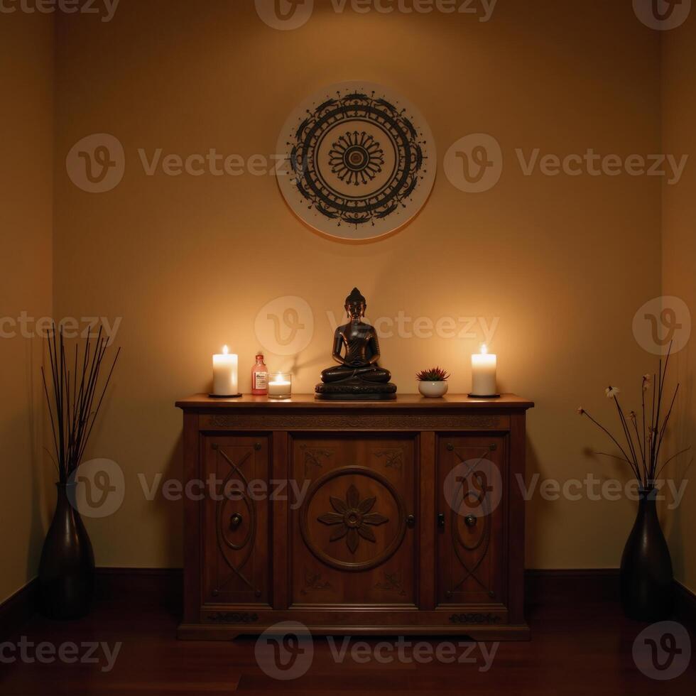A tranquil meditation space filled with peaceful elements for relaxation photo