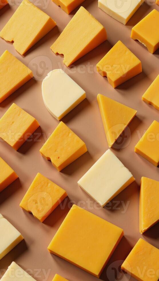 Cheese mosaic with assorted cheeses on a dark backdrop photo