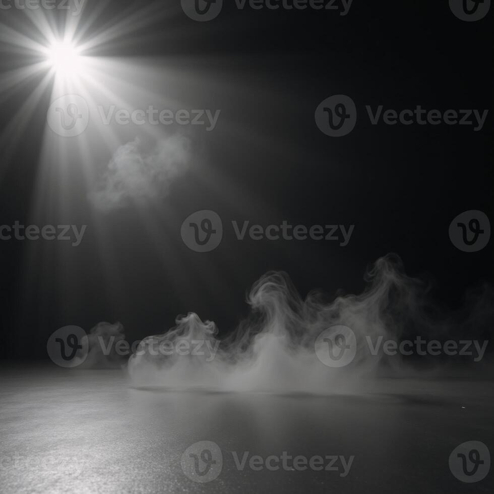 Dark grey backdrop with misty glow mystic smoky atmosphere revealing a lit product banner photo