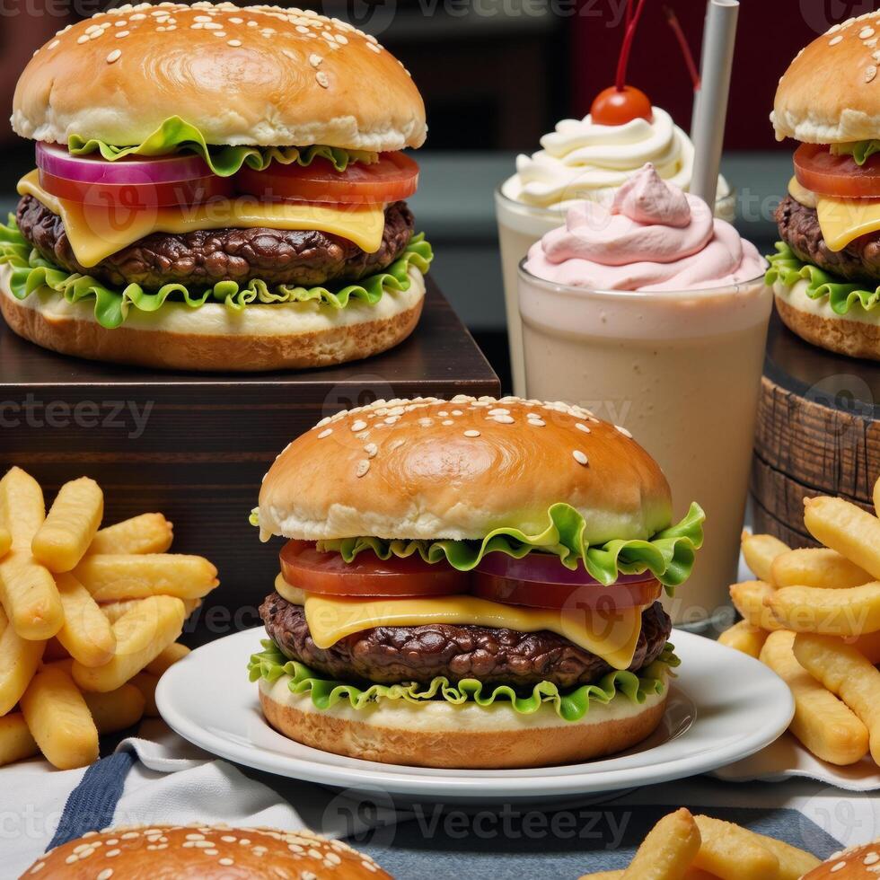 A retro fabric pattern showcasing classic diner fare burgers fries and milkshakes Tumbler Wrap photo
