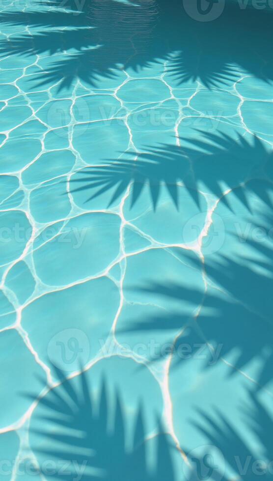 3D rendition showcases intricate palm leaf shadows dancing on a lightblue pool waters surface photo