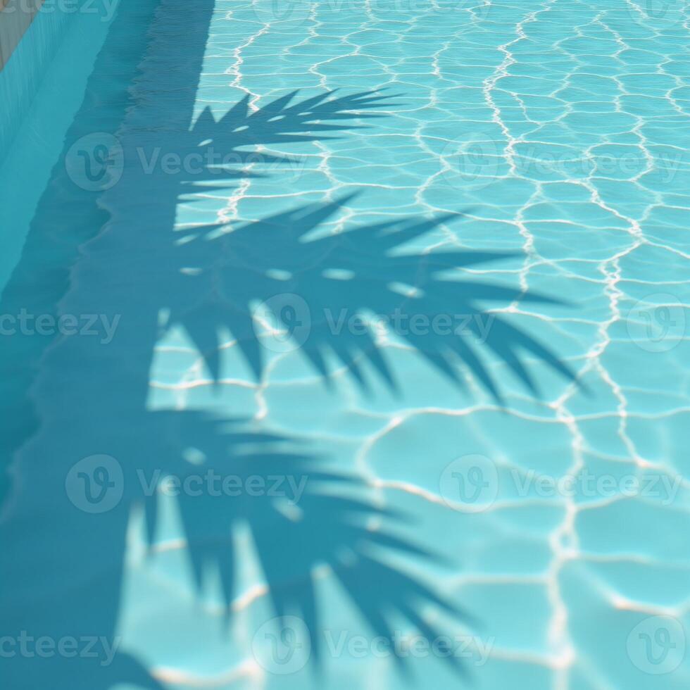 3D rendition showcases intricate palm leaf shadows dancing on a lightblue pool waters surface photo