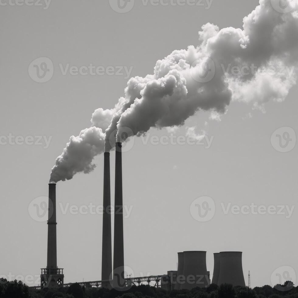 Smokestack emissions clouding air with pollutants photo