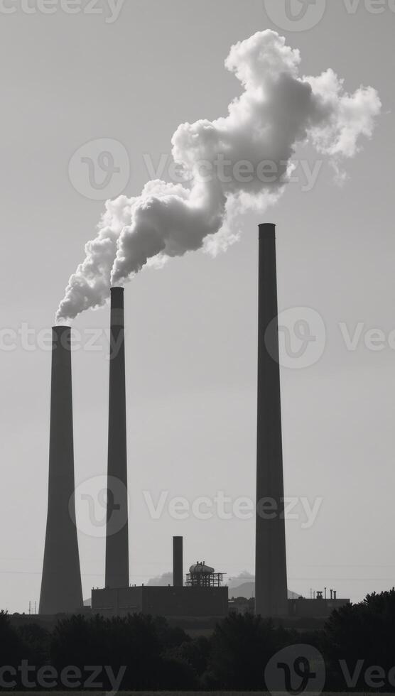 Smokestack emissions clouding air with pollutants photo