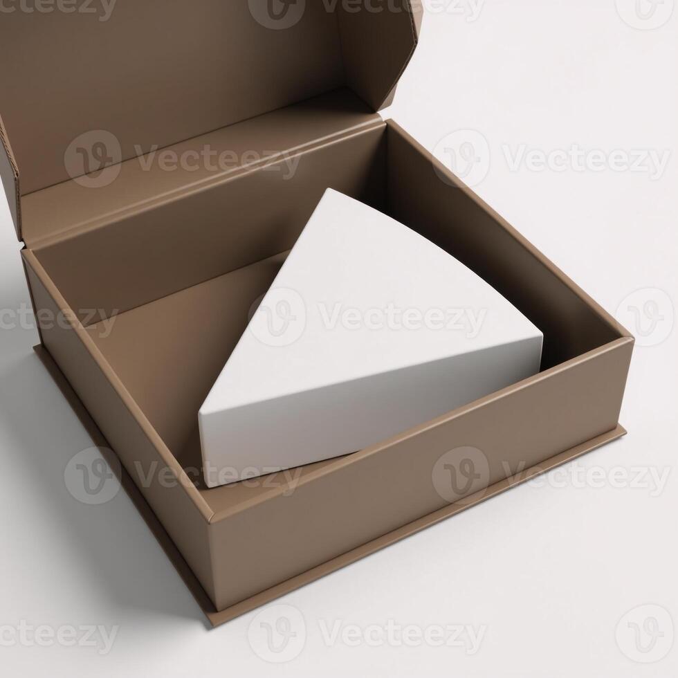 3D Rendering Triangular Cake Slice Mockup Package in a Blank Box Template photo