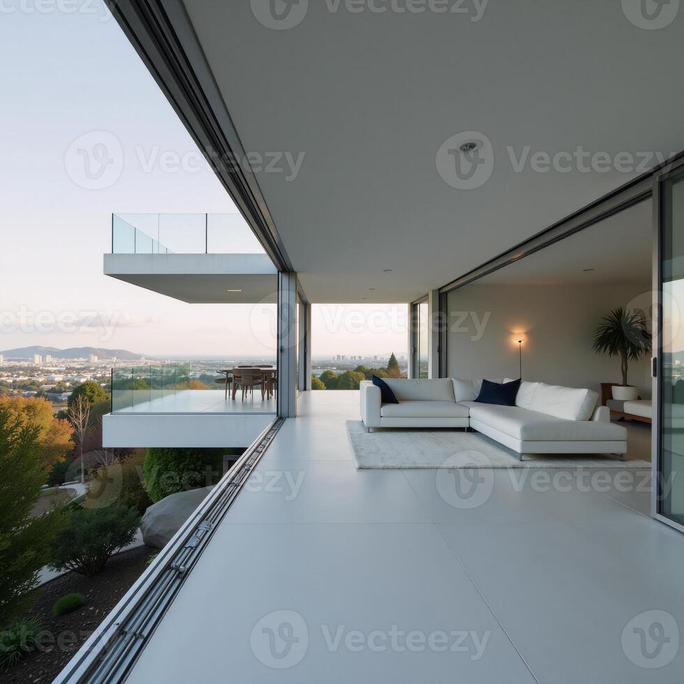 Spacious modern glass residence featuring an open layout photo
