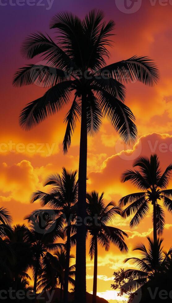 A tropical scene featuring lush palm trees as the focal point photo