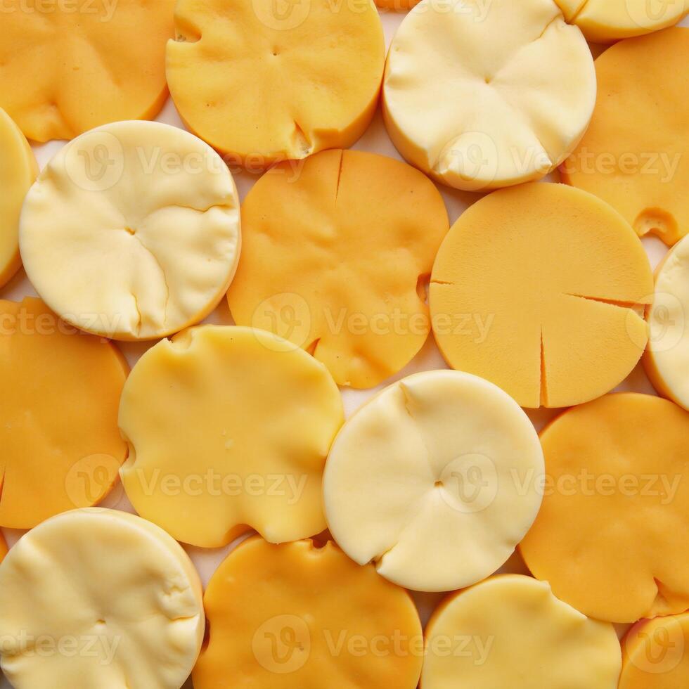 A diverse array of cheese types arranged to create a unified eyecatching design photo