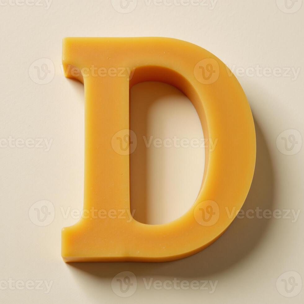 Digital illustration showcasing an isolated D made from cheddar cheese letters photo