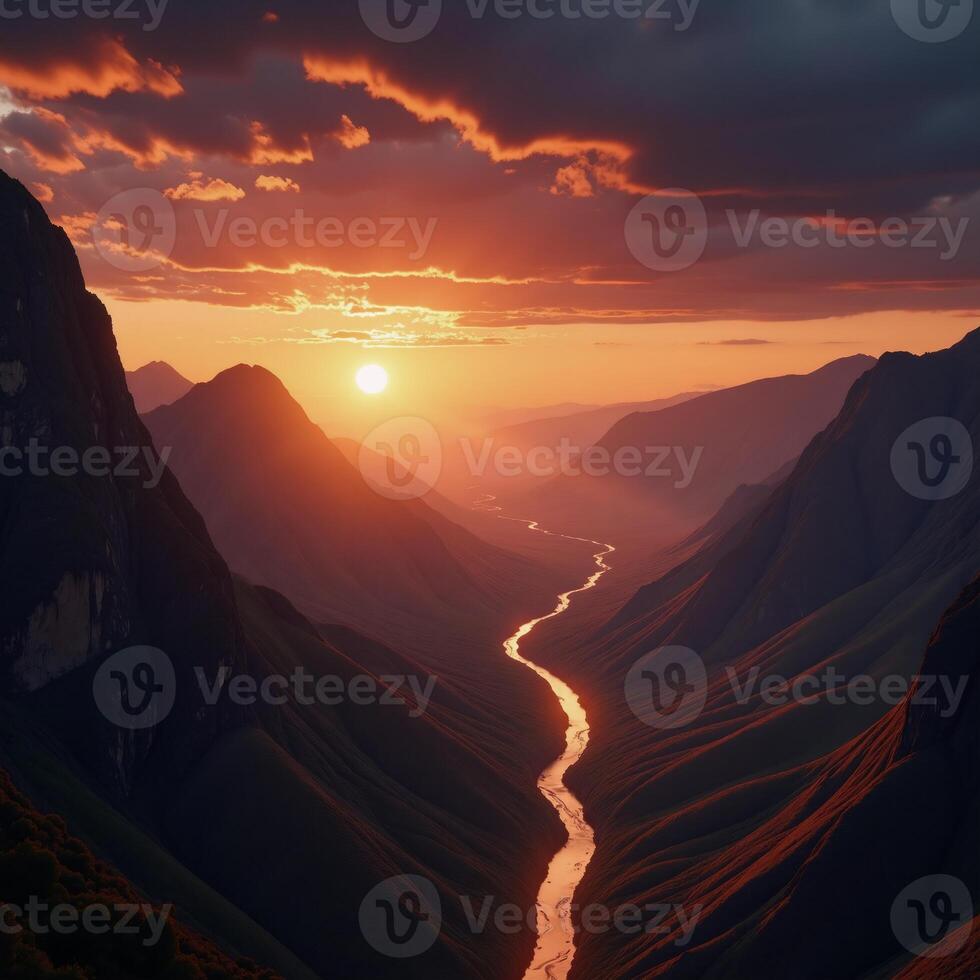 Sunset in Space Romantic Riverinspired View of Valley Original Prompt In a breathtaking dreamy scene reminiscent of romantic riverscapes an ethereal sunrise illuminates a distant valley set amidst the photo