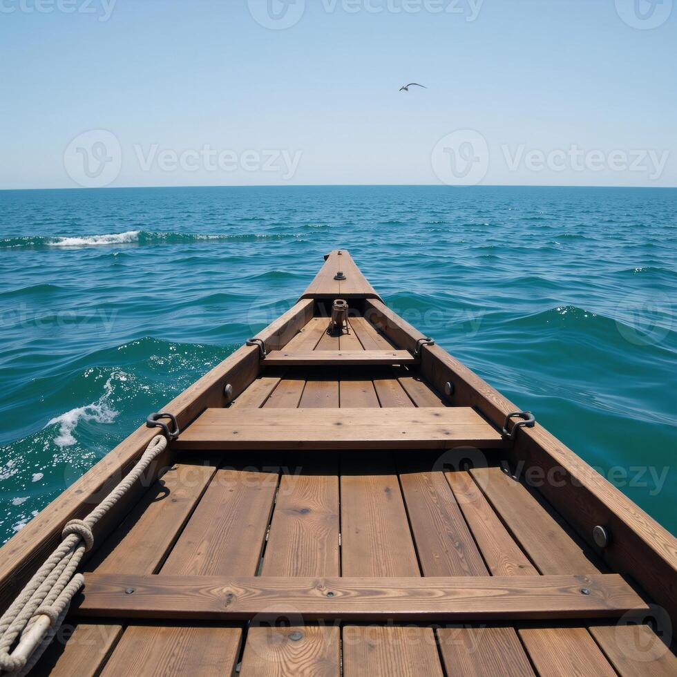 Wooden raft floats on sea photo