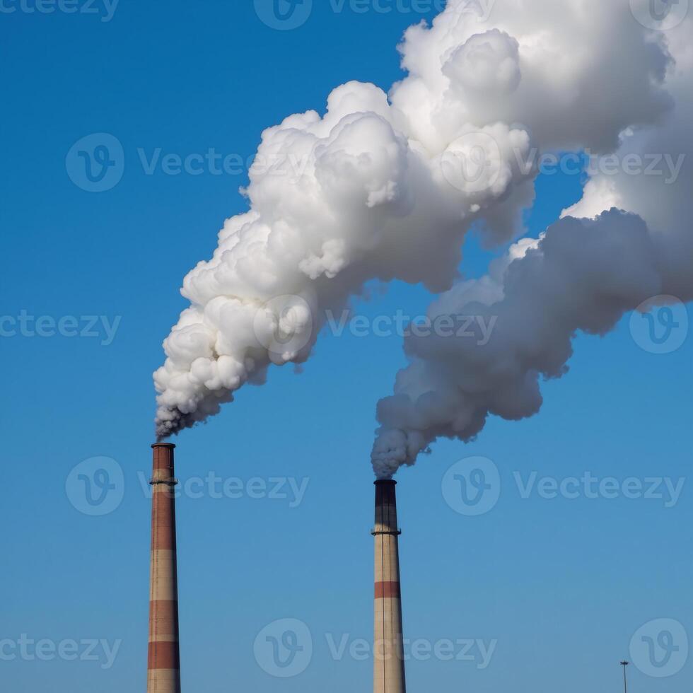 Factory emissions release smoky plumes into the atmosphere emphasizing air pollutions negative impacts on the environment photo