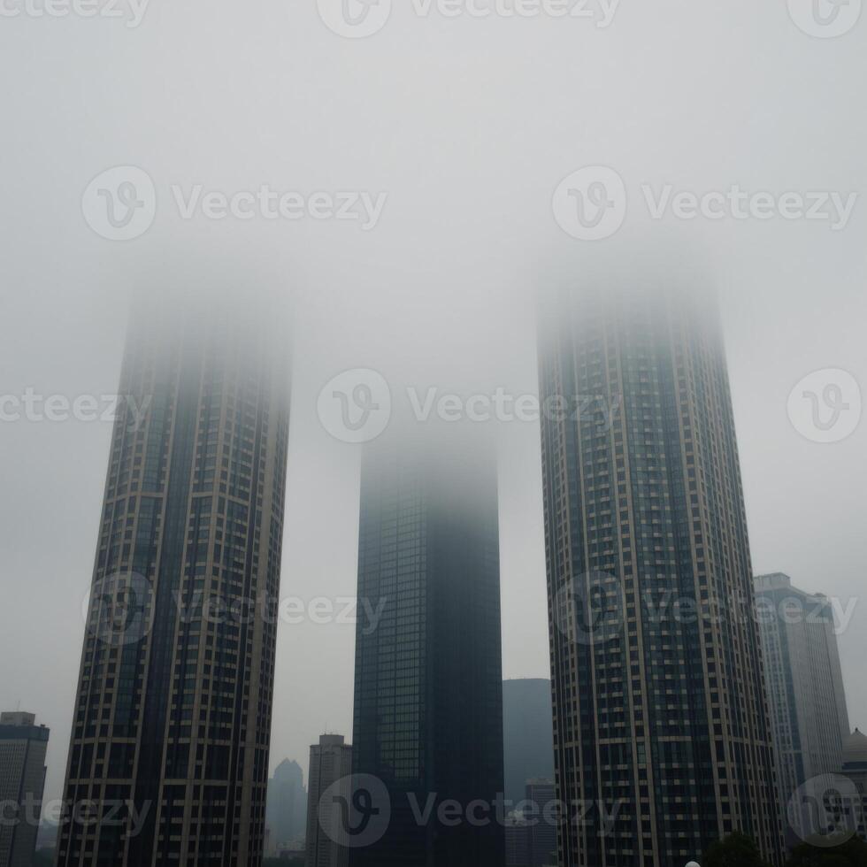 A cityscape shrouded by heavy smog photo