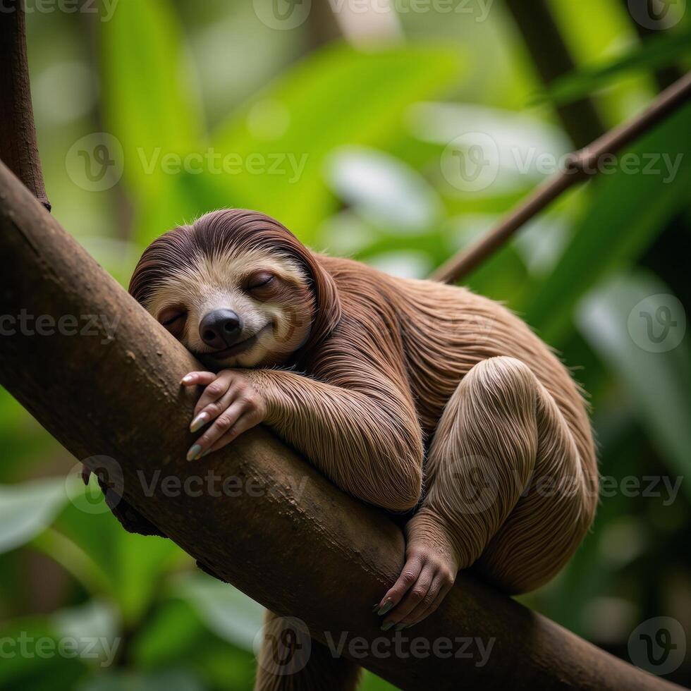 Cute Sloth Sleeping in Jungle Wildlife Illustration Travel Nature photo