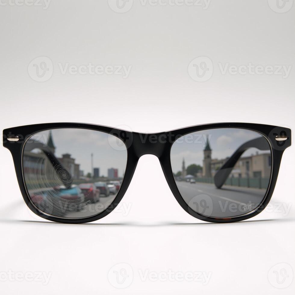 Vision clouded by air pollution viewed via distorted lenses on eyeglasses photo