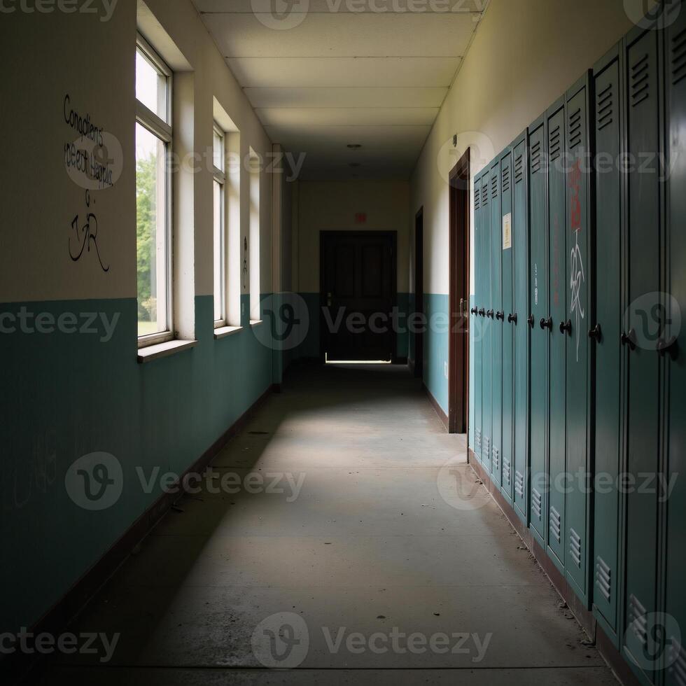 Vacant school corridorgym locker area photo
