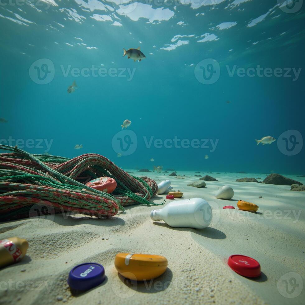 Underwater plastic pollution highlights ecological concerns calling for recycling and ocean conservation efforts photo