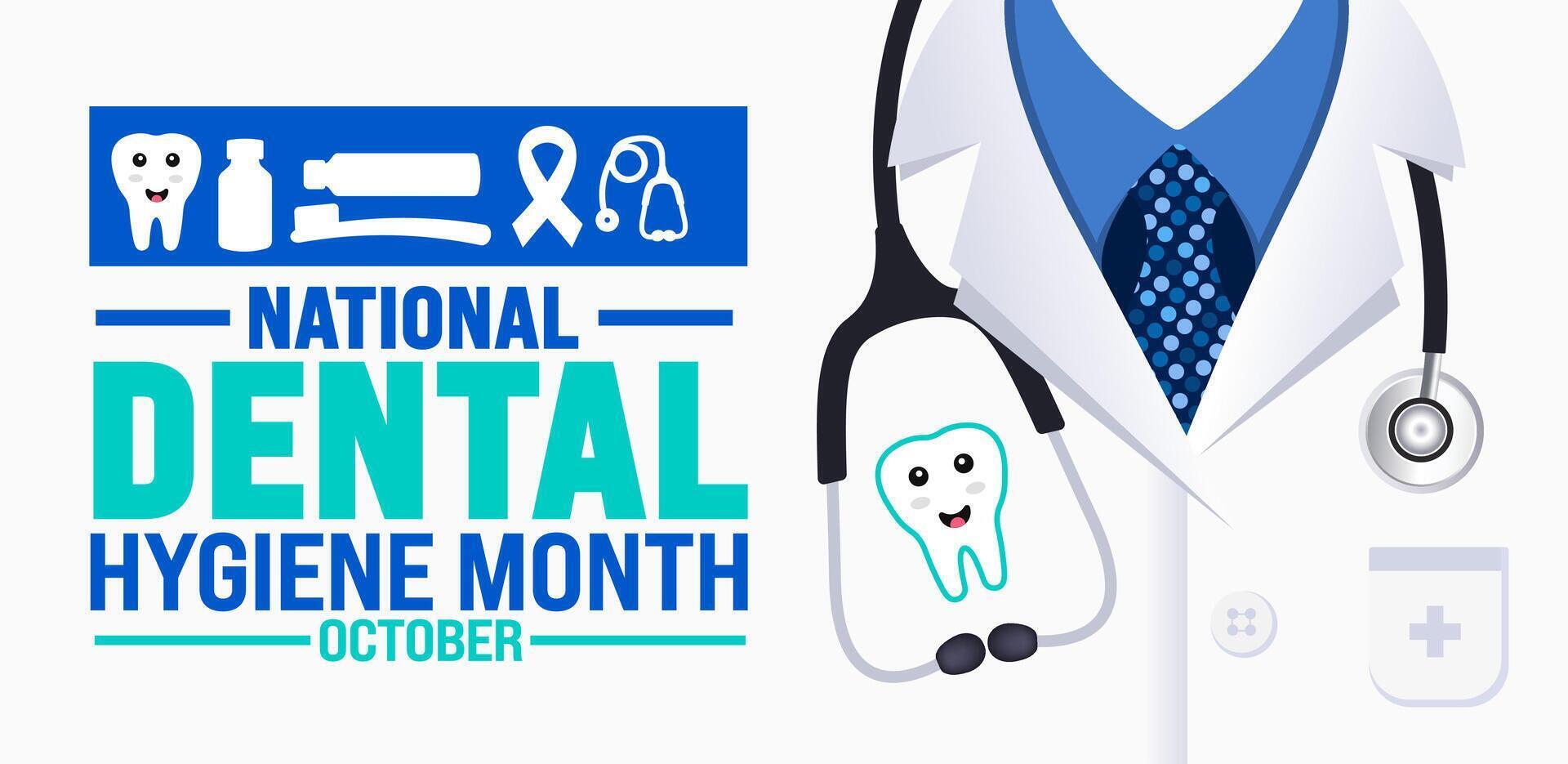 National Dental Hygiene Month background or banner design template is observed every year in October. Holiday concept. Template for card, poster, placard, template. eps 10 vector