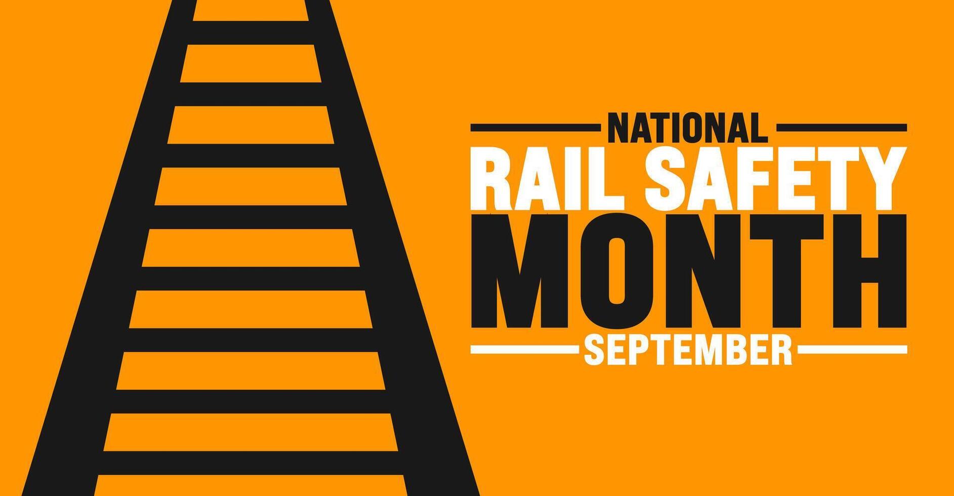 Rail Safety Month is observed every year in September. Holiday concept. Template for background, banner, card, poster, placard, design template with unique shapes with standard color. vector