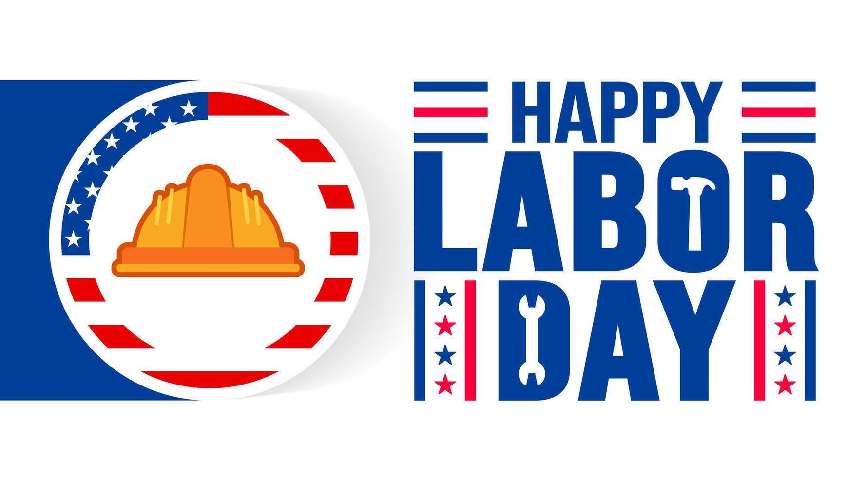 USA Happy Labor Day celebration background or banner design template with American flag. Labour day Safety hard hat and Construction tools background. use to card, poster, placard, card template. vector