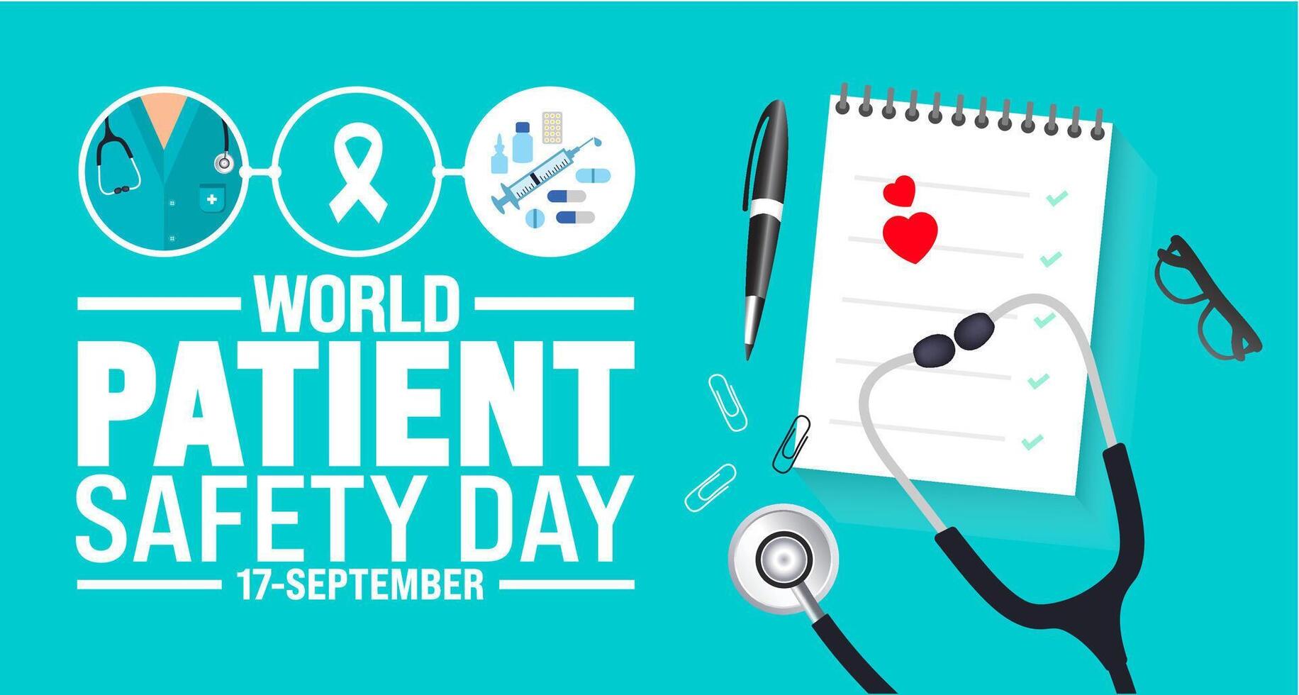 World Patient safety day background or banner design template. Holiday concept. Template for background, banner, card, poster, placard, design template with unique shapes with standard color. vector