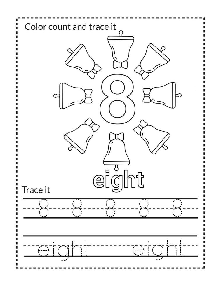 Christmas eight handwriting math worksheet vector