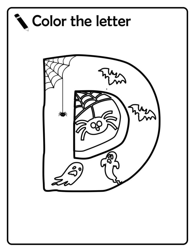 halloween spider net alphabet coloring book vector