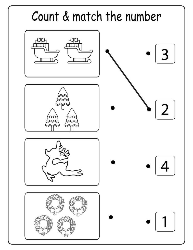 count and match Christmas math worksheet vector