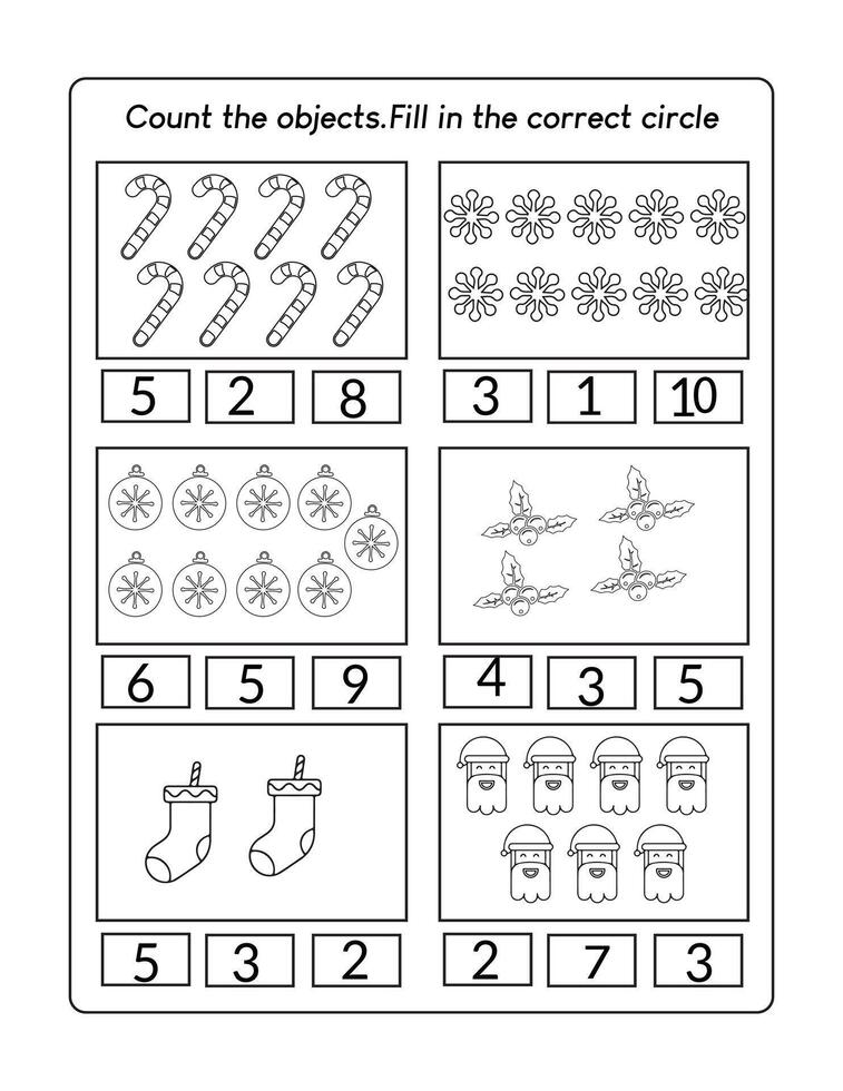 count and color Christmas math worksheet vector
