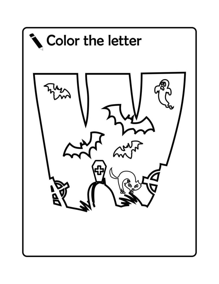 bat halloween w alphabet coloring book vector