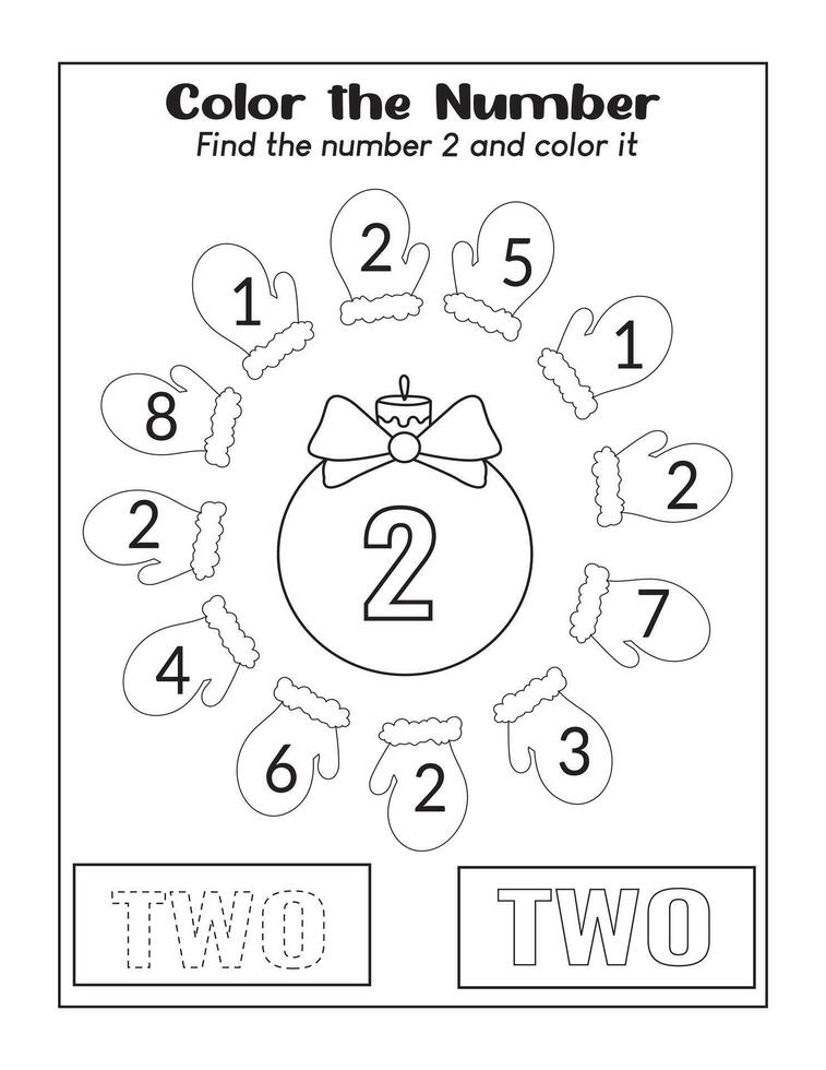 Christmas two count worksheet vector