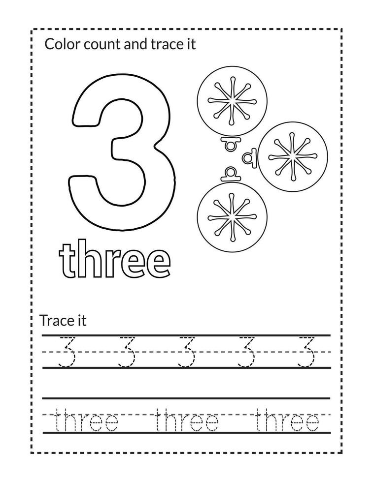 count three Christmas math worksheet vector