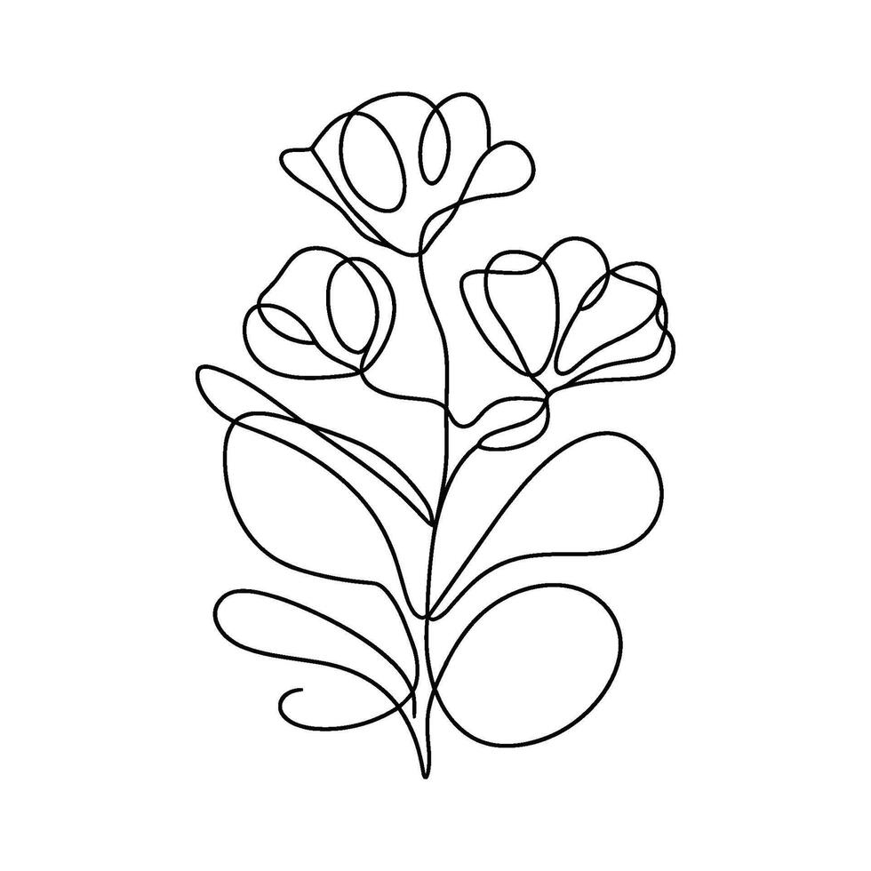 A minimalist line drawing of flowers with leaves on a white background, concept of elegance vector