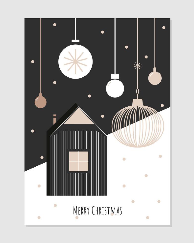 stylish simple merry christmas card in minimalist style. graphic art for xmas greetings vector