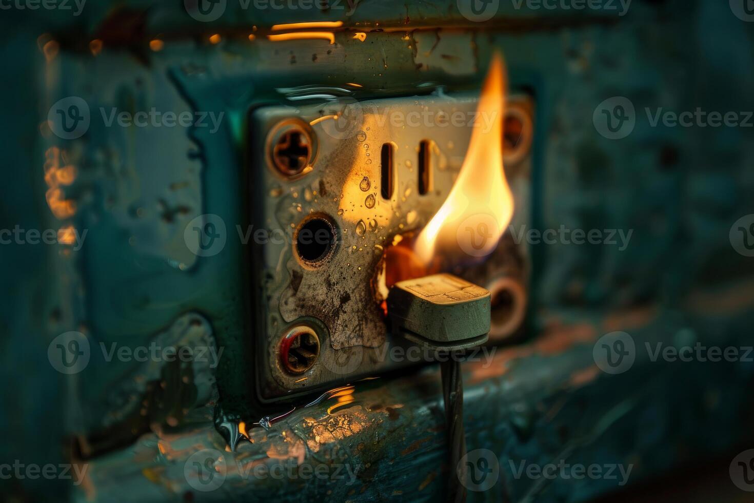 Old power outlet catching fire due to short circuit photo