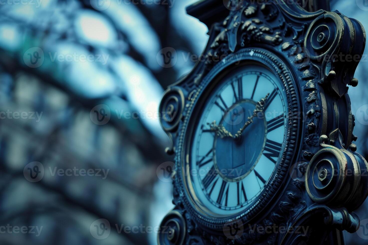 Antique clock showing time passing by in urban setting photo