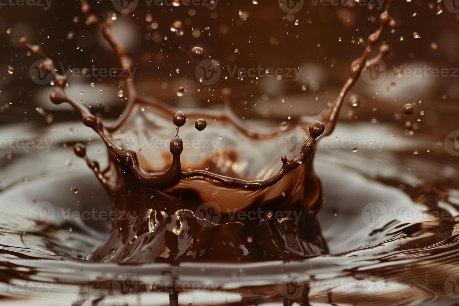 Delicious liquid chocolate splashing making crown shape photo