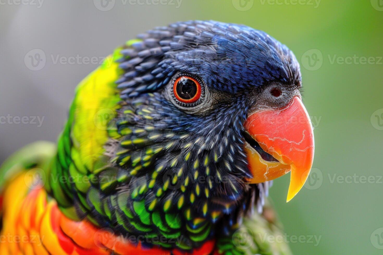 Close up of colorful rainbow lorikeet parrot posing for the camera photo
