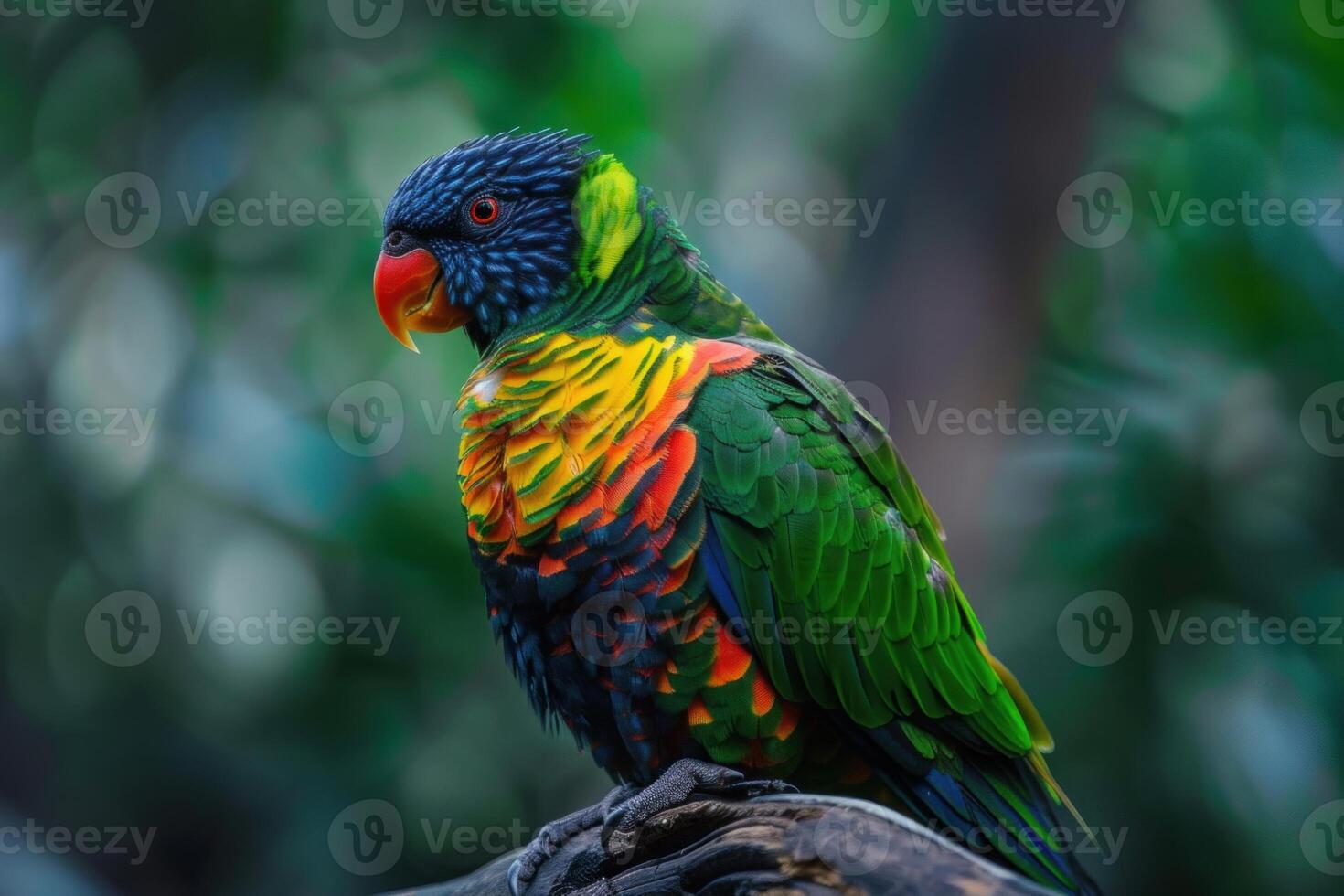 Rainbow lorikeet perching on branch in natural habitat photo