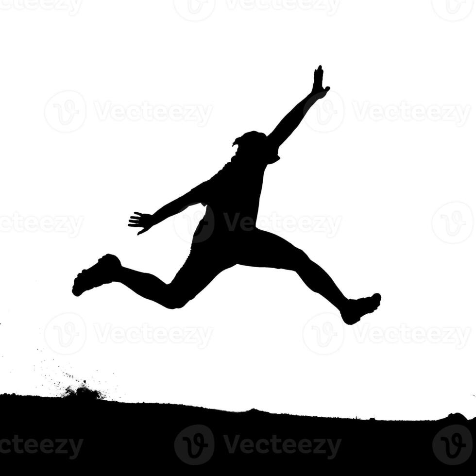 Silhouette of a Person Jumping Mid-Air Against a White Background in an Outdoor Setting photo