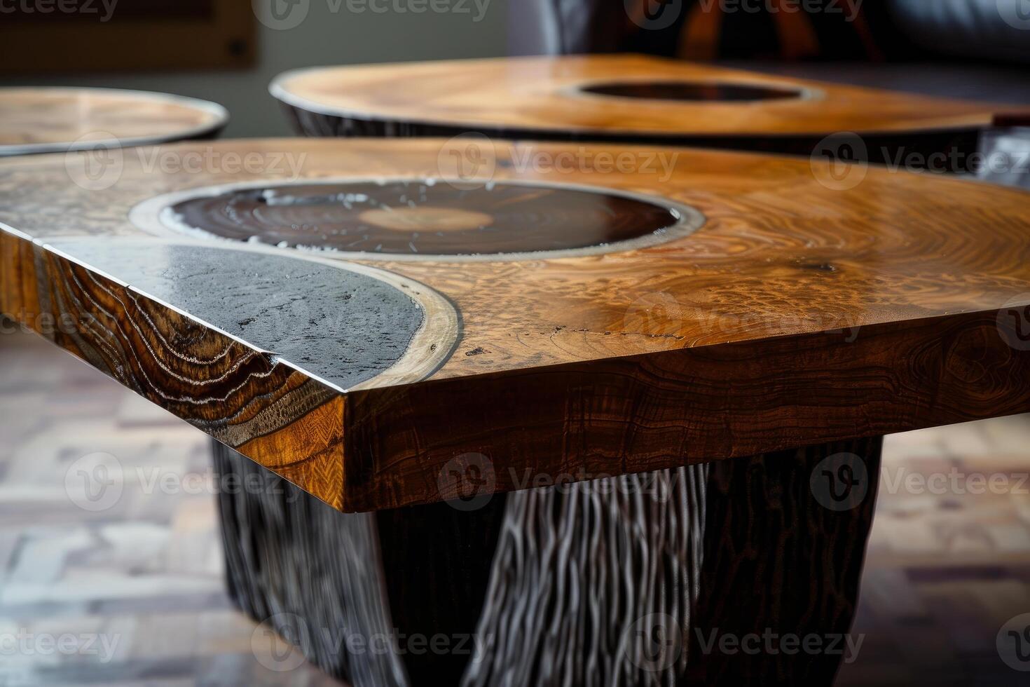 Artistic epoxy resin river table photo